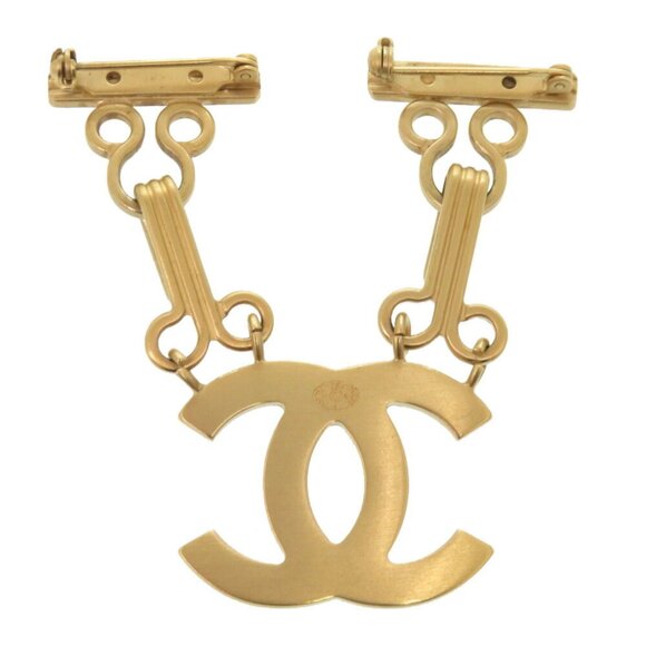 CHANEL Gold Logo Brooch
